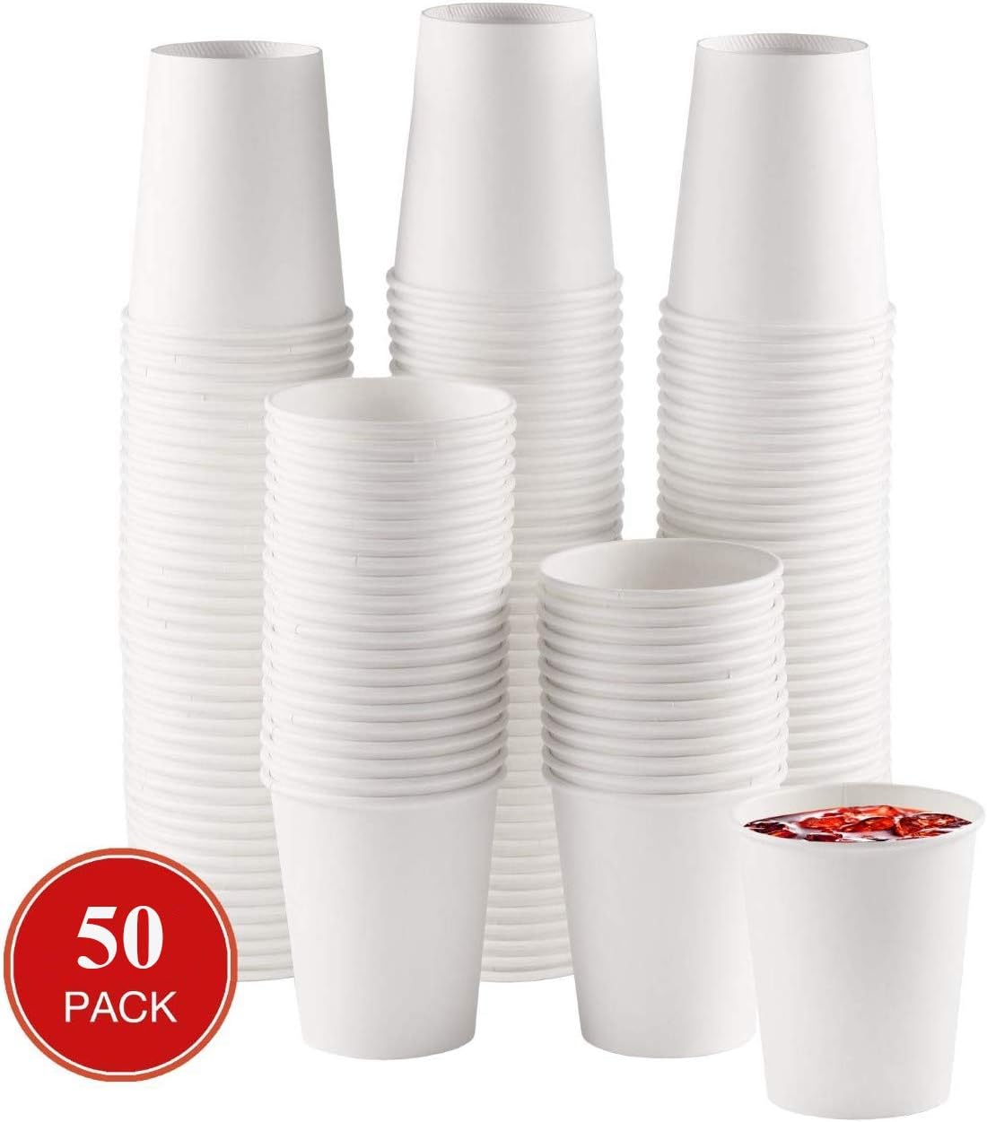 Netko White 8 Oz Paper Cups - Disposable Coffee Cups | Beverage Drinking Paper Glass for Water, Juice, Tea 50Pack