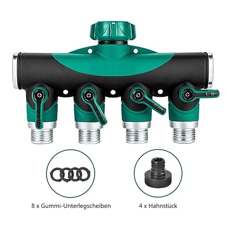Norjews 4-Wege-Verteiler, Wasserdurchfluss regulier und absperrbar - optimaler Wasserhahn Verteiler zum praktischen Einsatz i