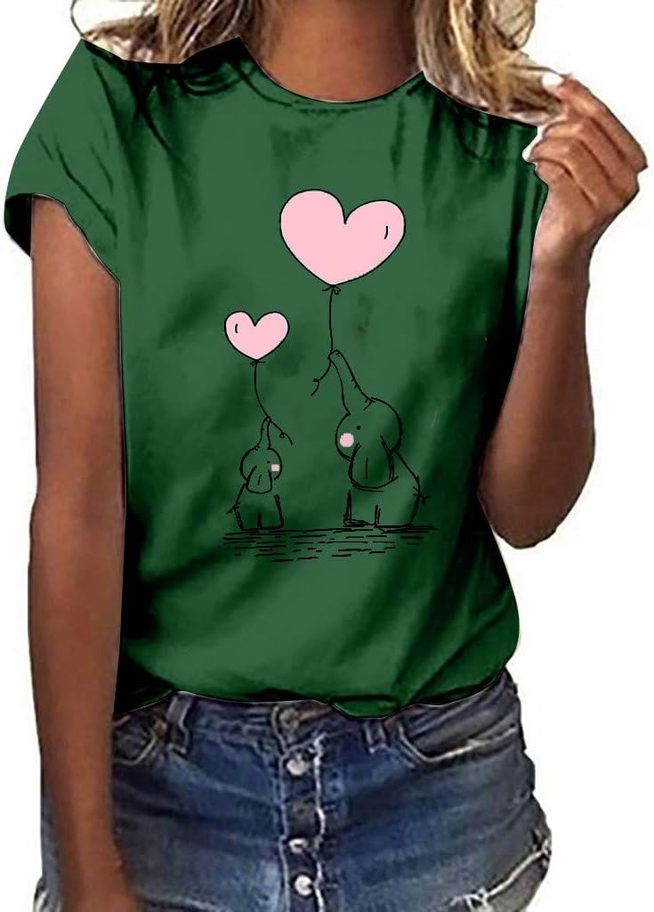 MOTOCO Women's Short Sleeve Animals Print Summer Round Neck Casual T Shirts