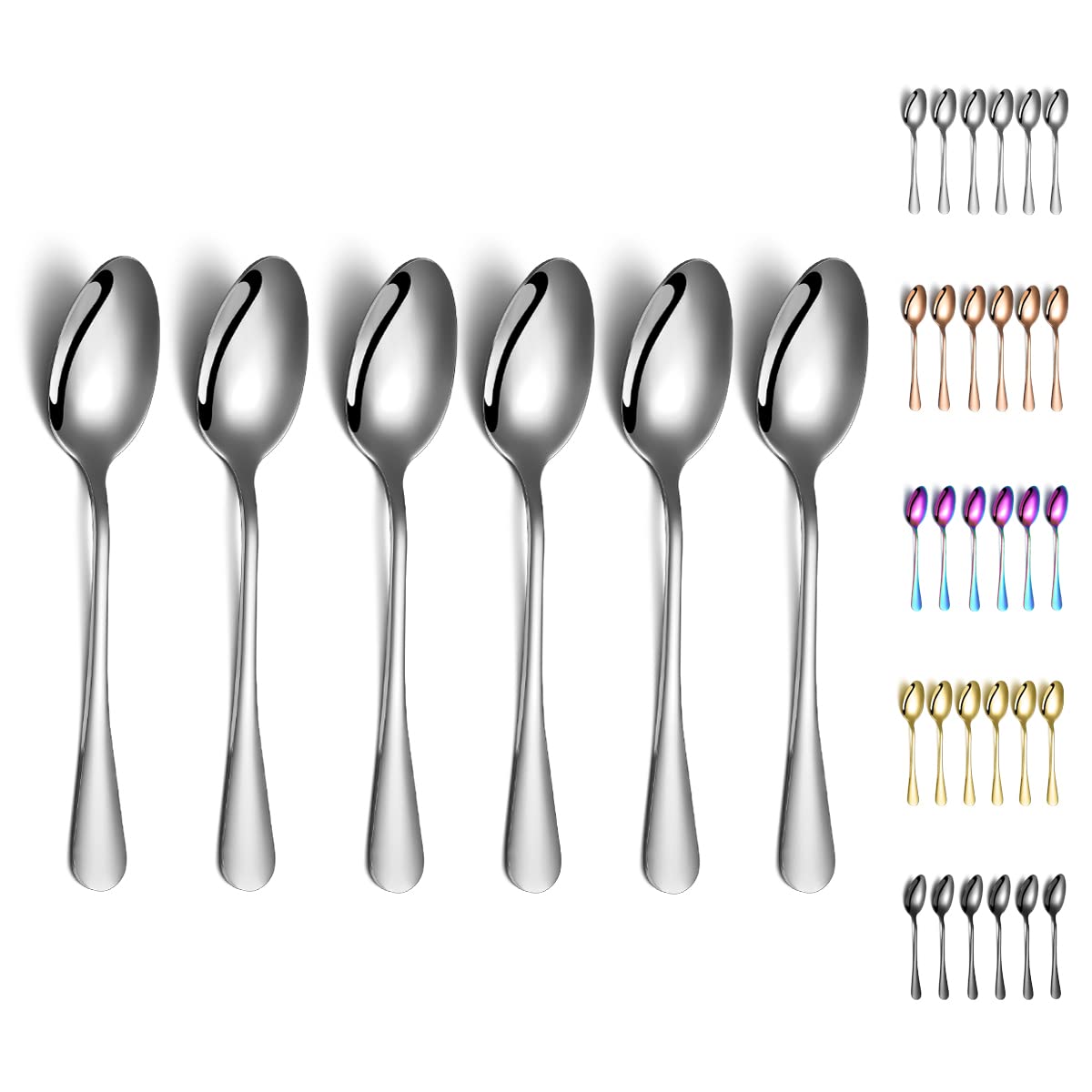 Kyraton 6 Pieces 19cm Stainless Steel Table and Soup Spoons, Dessert Spoons - Dishwasher Safe Set