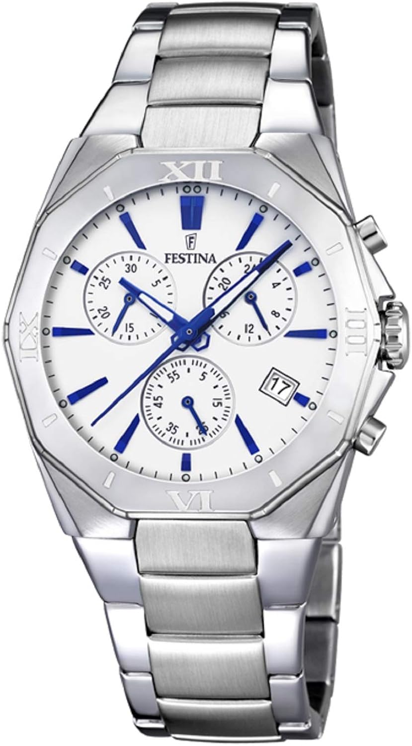 Festina Reloj Caballero - Plateado y Azul - Correa de Acero ...