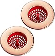 COOK with COLOR Set of 2 Sink Strainers, Flexible Silicone Kitchen Sink Drainers, Traps Food Debris and Prevents Clogs, Large Wide 4.5’ Diameter Rim – Red and Copper