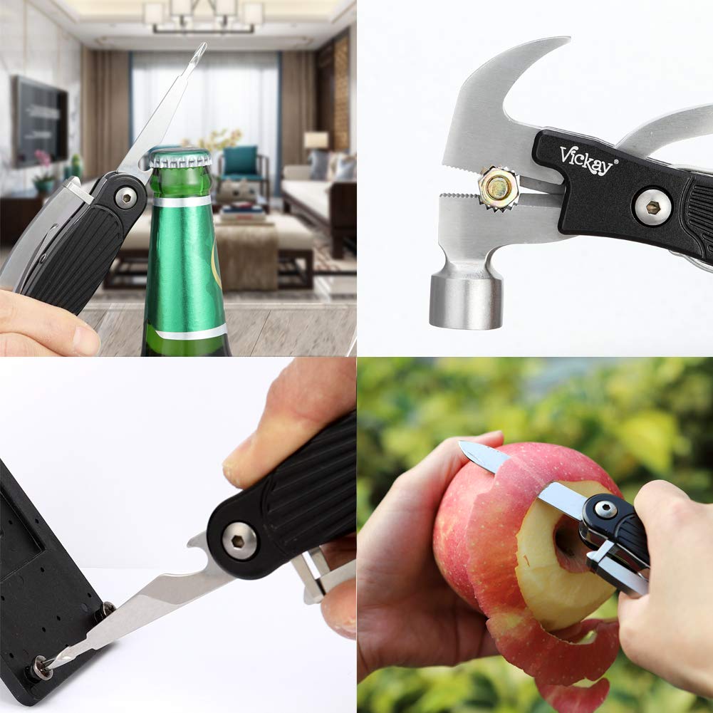 Multitool Hammer, 12 in 1 Multi tool Stainless Steel Emergency Car Survival Kit Outdoor- Camping Tool With Hammer, Saw,Knife, Screwdriver, Bottle Opener -Best Father’s Day Gift(Black)