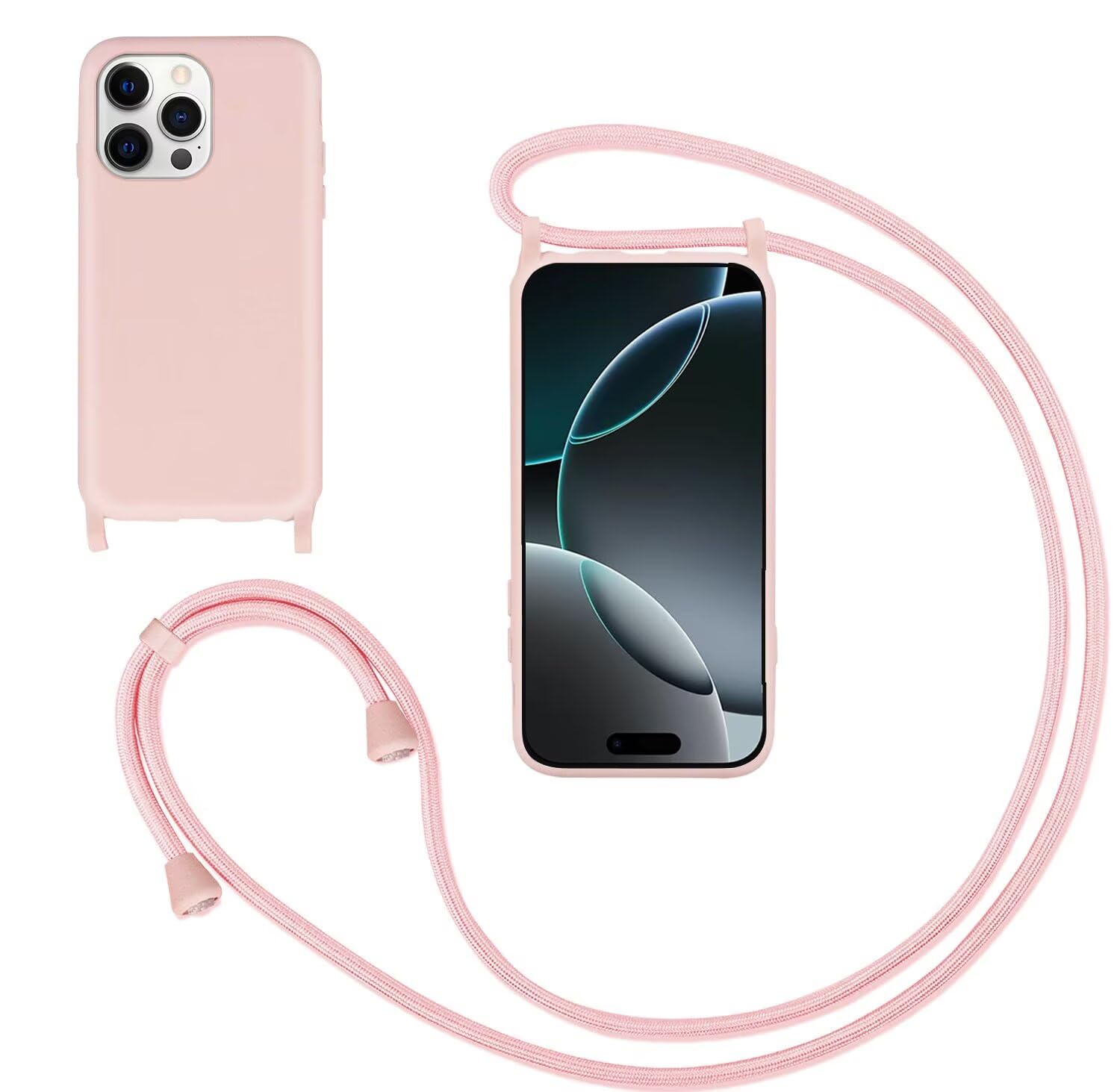 GoodcAcy Mobile Phone Lanyard Case for iPhone 15 Pro Max, Smartphone Necklace Case with Strap, Protective Case with Chain for Hanging, Liquid Silicone Case for iPhone 15 Pro Max, Pink — image 1