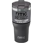 RTIC 30oz Essential Tumbler with Lid, Ceramic Lined, Insulated, Stainless Steel, Metal, Double Wall Vacuum-Insulation, Travel Cup for Iced Coffee, Tea, Hot and Cold Drink, Graphite