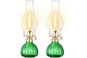 DNRVK 2 Pieces Vintage Oil Lamp Color Glass Kerosene Lamp Lantern 11 Inch Large Oil Lamps for Indoor Use Decorative Hurricane Lamp Oil Lantern for Tabletop Decor Emergency Lighting