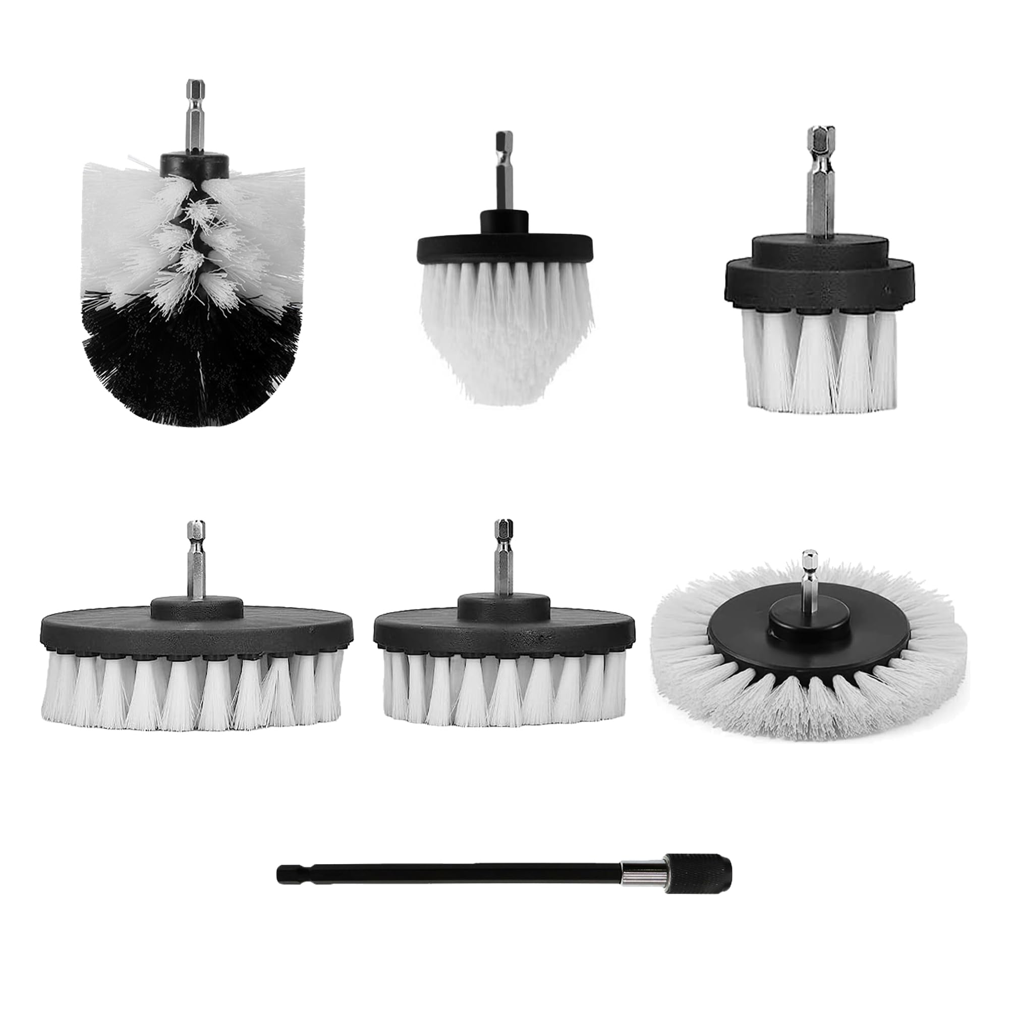 Drill Brushes Brush Attachment - 7 Pack Electric Drill Brush Kit - Great for Pool Tile, Bathroom Toilet, Ceramic Marble Car Automotive (White)