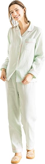 Amazon リリーパレット 和晒ダブルガーゼ レディース パジャマ 上下セット 綿100 夏 前開き 長袖 入院着 日本製 吸水性 パジャマ ルームウェアセット 通販