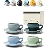 KIVY Cappuccino cups set of 4 [8oz] - Thick-walled stoneware cappuccino cup set for latte art - Cappuccino coffee cups - Tazas de cafe - Latte cups - Latte art cup and saucer set of 4 - Green, Blue