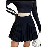 MakeMeChic Women's Black Mini Skirt High Waisted Pleated A Line Flare Uniform Skater Skirts Cheerleader