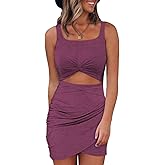Acelitt Summer Dresses for Women 2025 Cut Out Twist Front Ruched Wrap Bodycon Sleeveless Party Club Mini Dress Beach Sundress