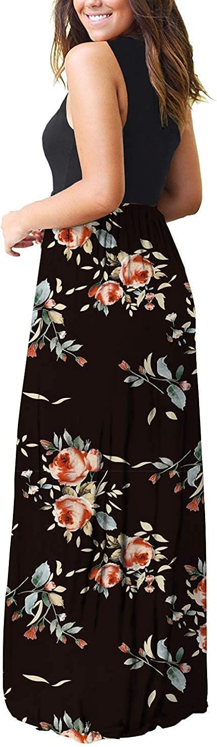 AUSELILY Women's Summer Sleeveless Loose Plain Maxi Dress Casual Long Dress with Pockets at  Women’s Clothing store