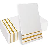 Napkins Disposable Paper Napkins 50 Pack Paper Hand Towels Absorbent Dinner Napkins White and Gold Napkin Guest Towels Tissue Party Napkin for Bathroom Dinner Wedding Kitchen Party Event Decorative