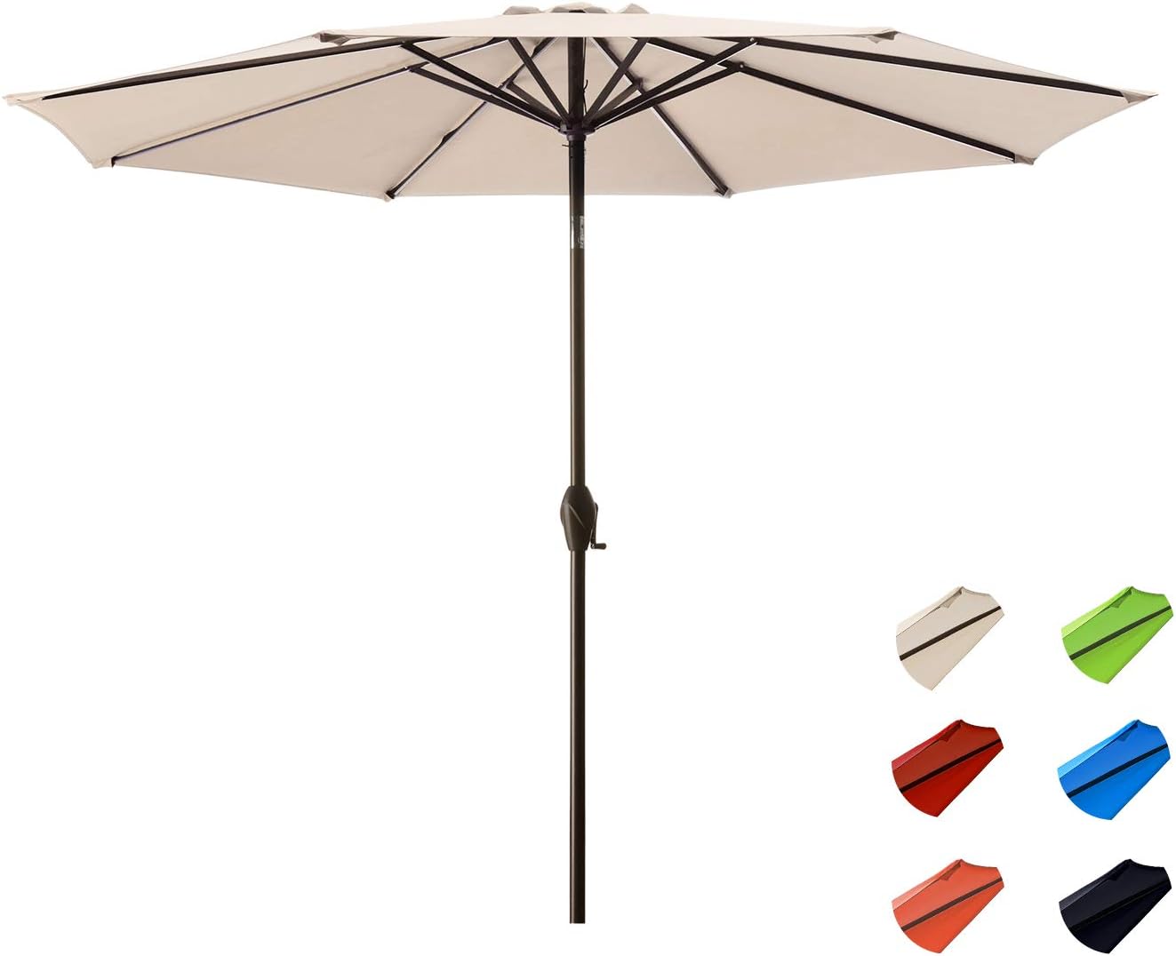 Amazon Com Kitadin Patio Umbrella 9ft Outdoor Market Table Umbrellas With Push Button Tilt And Crank Lift 8 Sturdy Square Ribs 9 Ft Beige Garden Outdoor