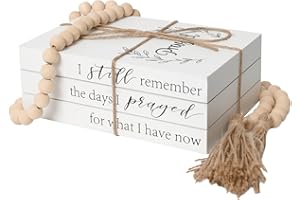 DDEETODU Decorative Books for Home Decor, Faux Books for Decoration, Rustic Farmhouse Decor, Fake Books with 52in Wood Beads Garland, Book Decor for Living Room Coffee Table (Prayed)