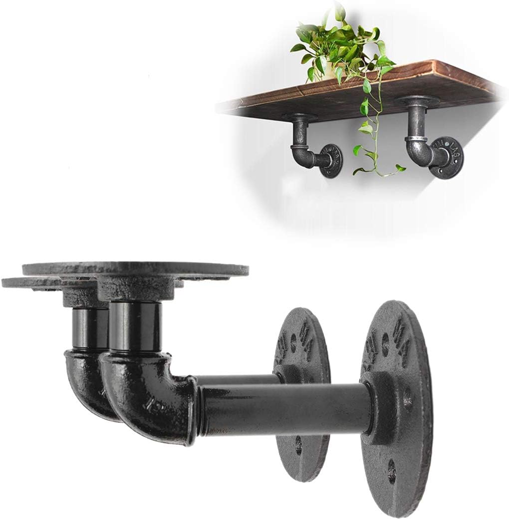 king do way Industrial Black Iron Pipe Bracket Wall Mounted Floating Shelf Hanging Wall Hardware Decor for Farmhouse Shelving Hardware Heavy Duty (2pcs): Home Improvement