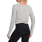 Bestisun Long Sleeve Workout Shirt Cross Back Cropped Running Athletic Tops for Women Thumb Hole