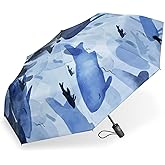 Cuby UV Sun Umbrella Compact Folding Travel Umbrella Auto Open and Close for Windproof, Rainproof & 99.9% UV Protection Parasol with Black Anti-UV Coating (Blue Whale)