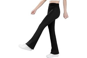 BIG ELEPHANT Girls Fleece Lined Flare Leggings – Warm Winter High Waisted Athletic Bell Bottom Pants for Kids