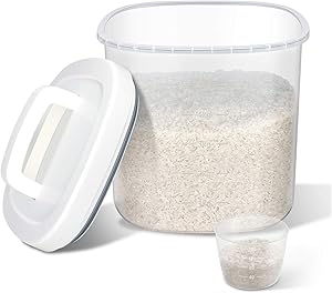 TBMax Airtight Food Storage Container, 5.3QT Rice Container with Easy Seal Lid & Measuring Cup for Flour, Cereal, Dry Food Storage and Kitchen Pantry Organization