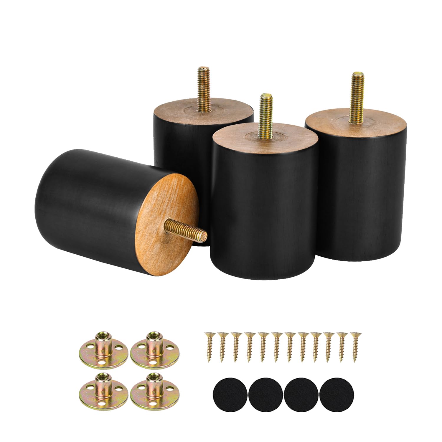 Photo 1 of Maricome 3 Inches Wood Legs Set of 4, Black Round Wooden Replacement Feet Predrilled M8 Bolt for Sofa Couch Dresser Ottoman Cabinets Chair Screw in