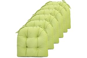 FABRICASTLE Chair Cushions Pads Non-skid Comfortable 17" x 16" Seat Cushion Cover Set of 6 for Indoor Kitchen Dining Room Office Chairs (Spring grass, 6 counts (pack of 1))
