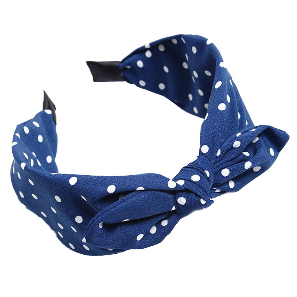 Hair Hoop Maserfaliw Sweet Polka Dot Print Bowknot Hair Hoop Women Wide Band Cloth Headband Headwrap - Blue, Easter Gifts With Everyday Life And Office.