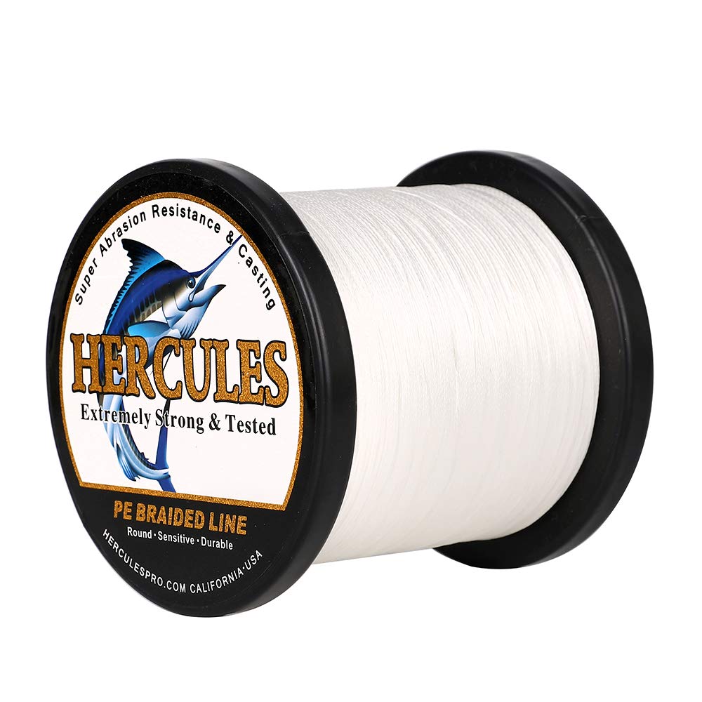 HERCULES Super Cast 500M 547 Yards Braided Fishing Line 90 LB Test for Saltwater Freshwater PE Braid Fish Lines Superline 8 Strands - White, 90LB (40.8KG), 0.50MM
