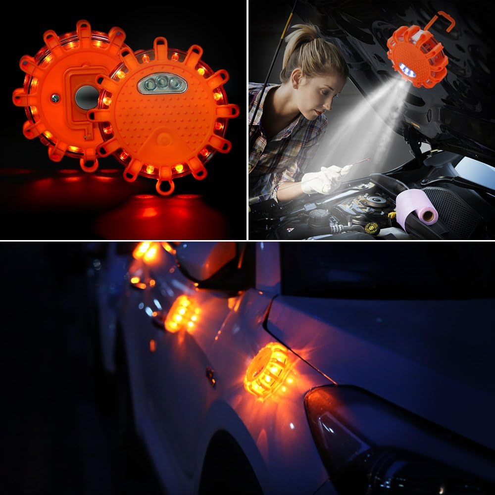 Electop Roadside Assistance Auto Emergency Kit 66 Pieces-in-1 Car Safety Kit with Jumper Cables,LED Road Flare Warning Light,Tow Rope,Triangle,Tire Pressure Gauge and More for Your Car Truck SUV: Automotive
