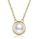 Lipernulo 18K Gold Freshwater Cultured Pearl Necklace,10mm Single Pearl Pendant with 16" Sterling Silver Chain, Mothers Day Anniversary Birthday Wedding Jewelry Gifts for Women