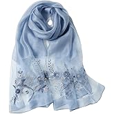 Jeelow Silk Wool Scarf Shawl Wrap Sheer Floral Embroidery Lightweight for Women's Wedding Party Prom Evening Dresses