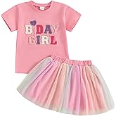 Kayotuas Toddler Baby Girl Birthday Outfit Birthday Girl Shirt Tulle Tutu Skirt Set Cake Smash Outfits Princess Party Dresses
