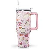 30 oz Halloween Pink Boo Tumbler Insulated Stainless Tumbler,Goth Ghost Travel Coffee Cup Water Botter, Witch Goth Decor Halloween Gifts For Women