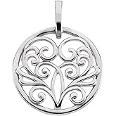 Sonia Jewels Solid 14k White Gold Circular Filigree Charm Pendant (28mm x 22mm)