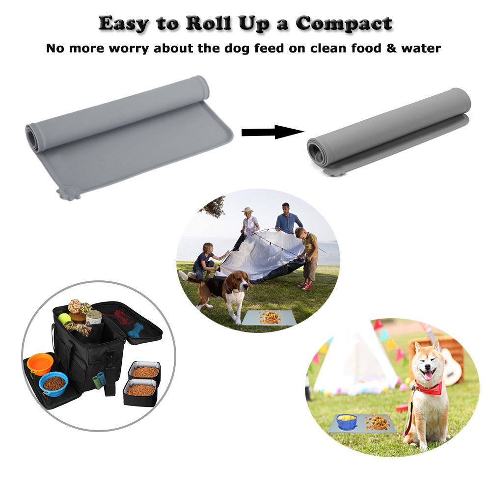 Santune Dog Food Mat Silicone Dog Cat Feeding Bowl Mats Waterproof Non-slip Raised Edge Pet Food Tray Placemat for Small to Large Breeds,18.7\