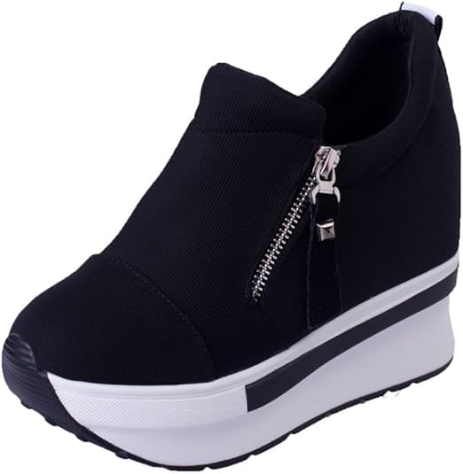 Dener Womens Ladies Girls Platform Casual Shoes Canvas Zippers