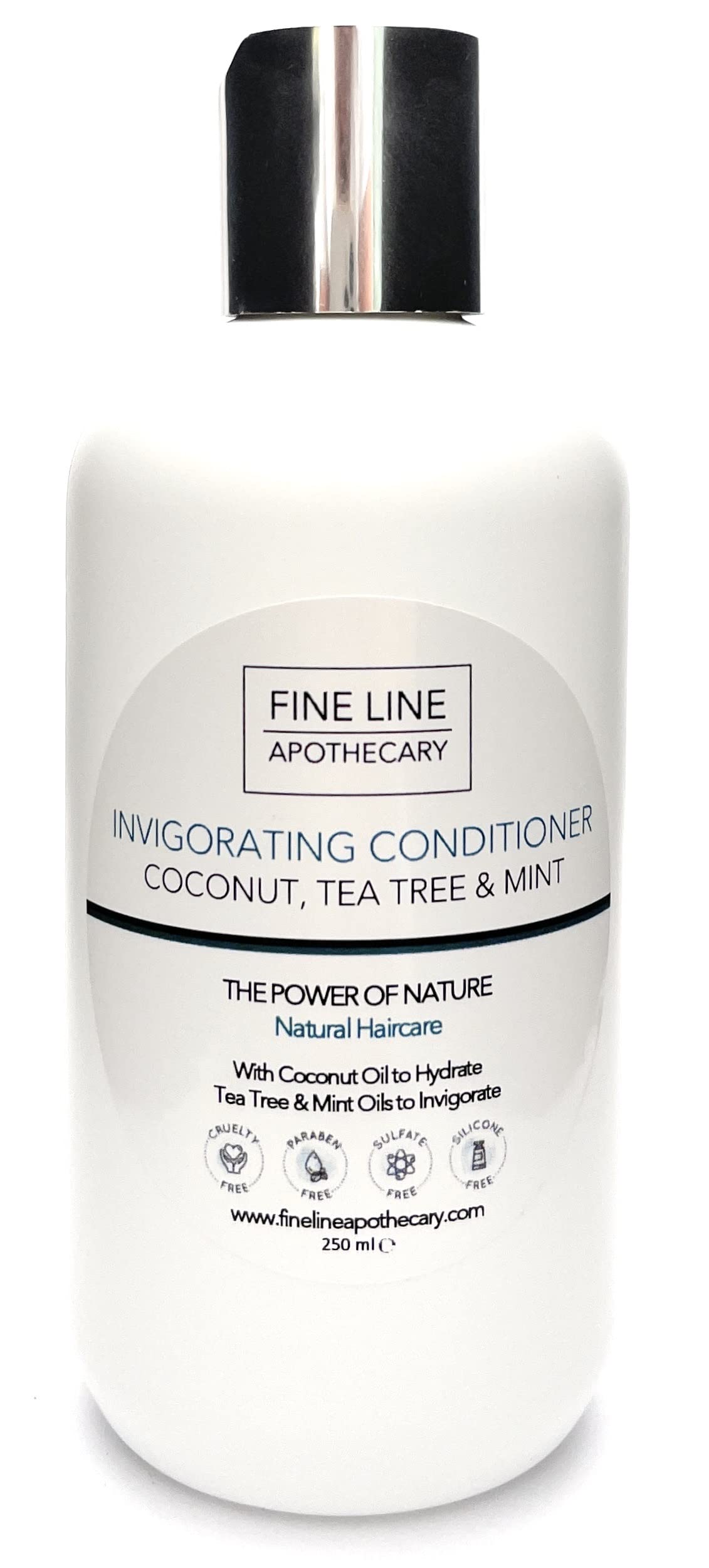 Fine Line Apothecary Invigorating Silicone-Free Conditioner – 99% Natural – With Coconut, Tea Tree & Mint – pH 5.5 Balanced for Sensitive Skin – 250ml