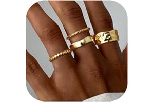 Fansilver Stackable Chunky Gold Rings for Women Non Tarnish Dainty 14K Gold Plated Stacking Thumb Rings Set Trendy Gold Wedding Band Ring Size 5-11