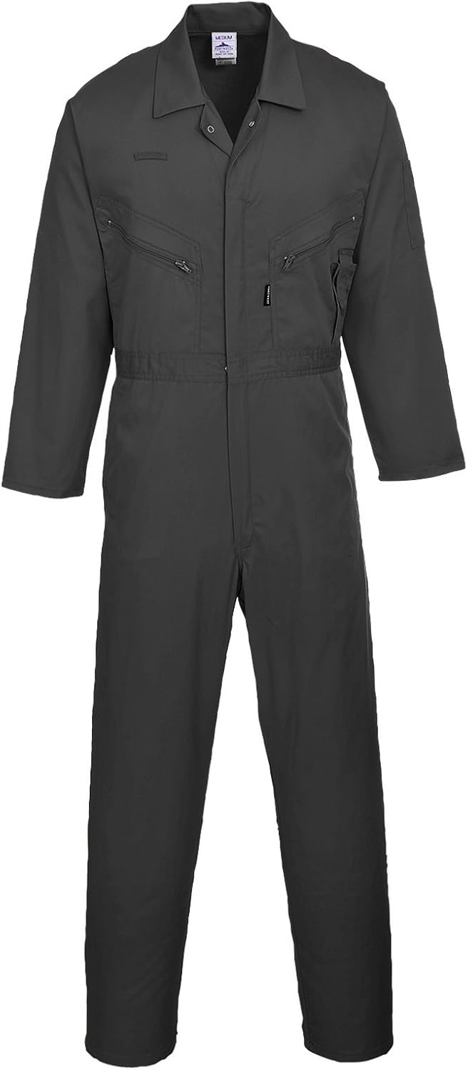 Portwest C813 Men's Liverpool Work Overalls Protective Boiler Suit Polycotton Coveralls Durable Workwear for Mechanics Warehouse Garages DIY Black Small