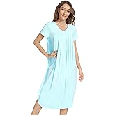 NACHILA Nightgowns for Women-Viscose Made from Bamboo, Short Sleeve Night Gown Cool Night Shirts Pleated Sleepwear