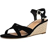 PIZZ ANNU Women's Wendy Low Wedge Sandals Ankle Strap Espadrille Open Toe Casual Summer Women Wedge Heels Shoes
