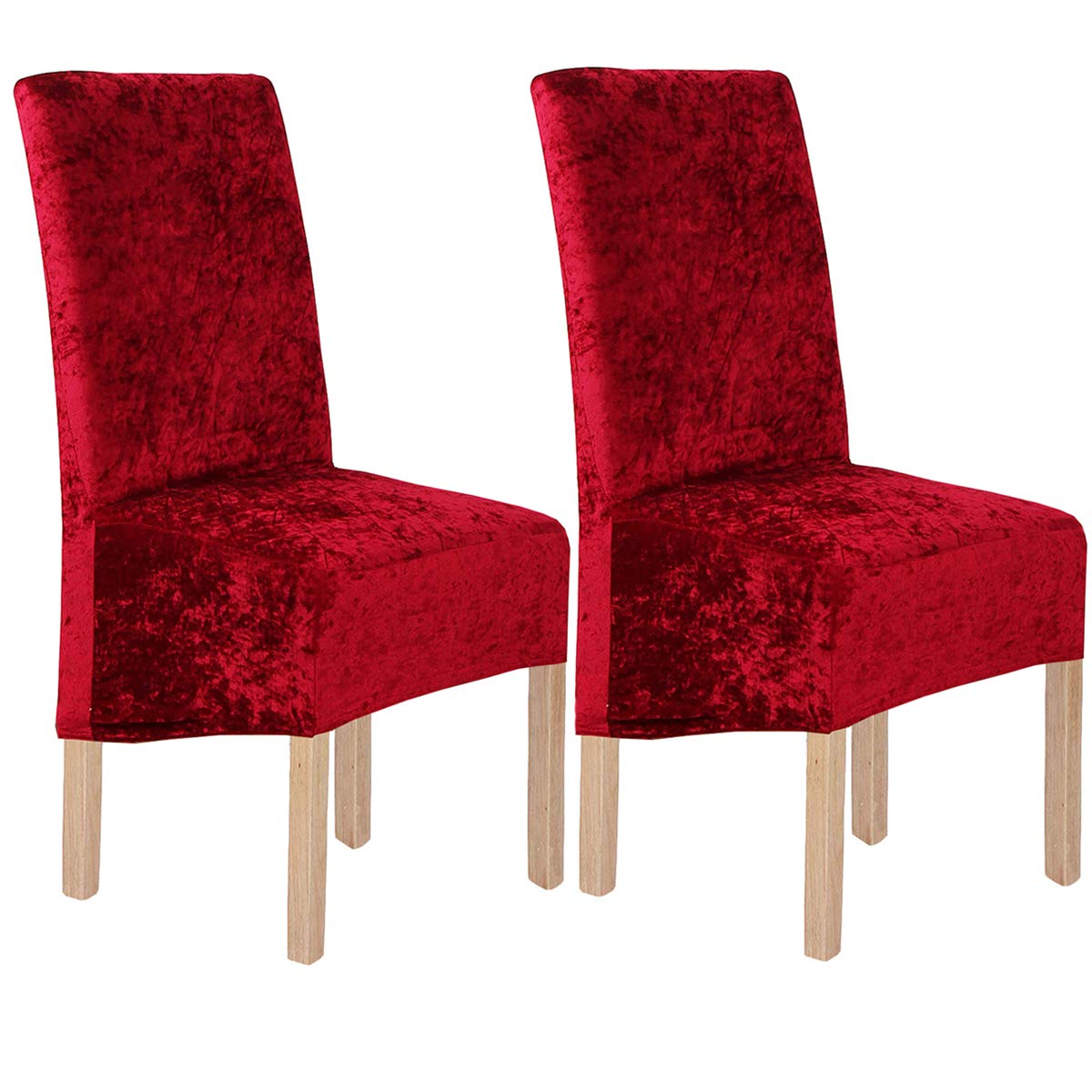 LANSHENG Crushed Velvet Dining Chair Covers, Stretch Removable Washable Seat Covers for Dining Chairs, for Home Party Banquet Wedding Hotel (Wine Red-G,2 Pack,XL)