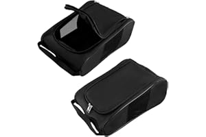 SUAETIAI 2 Pack Golf Shoe Bag for Men Women, Mesh Shoe Bags for Travel, Water Proof Ventilation Golf Shoes Bag, Outdoor Shoe Carrier with Zippered and Handle (Black)