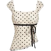 Milumia Women's Polka Dots Tops Square Neck Asymmetrical Hem Tank Top Cute Coquette Clothes