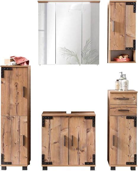 lifestyle4living Badmöbel Set in Silberfichte Dekor | 5 teilige