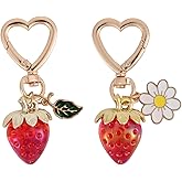 Mikovivi 2pcs Cute Strawberry Keychain, Heart Strawberry Daisy Flower Keychain Bag Charm Aesthetic Keyring Accessories Decors for Girls Women Purse Gift