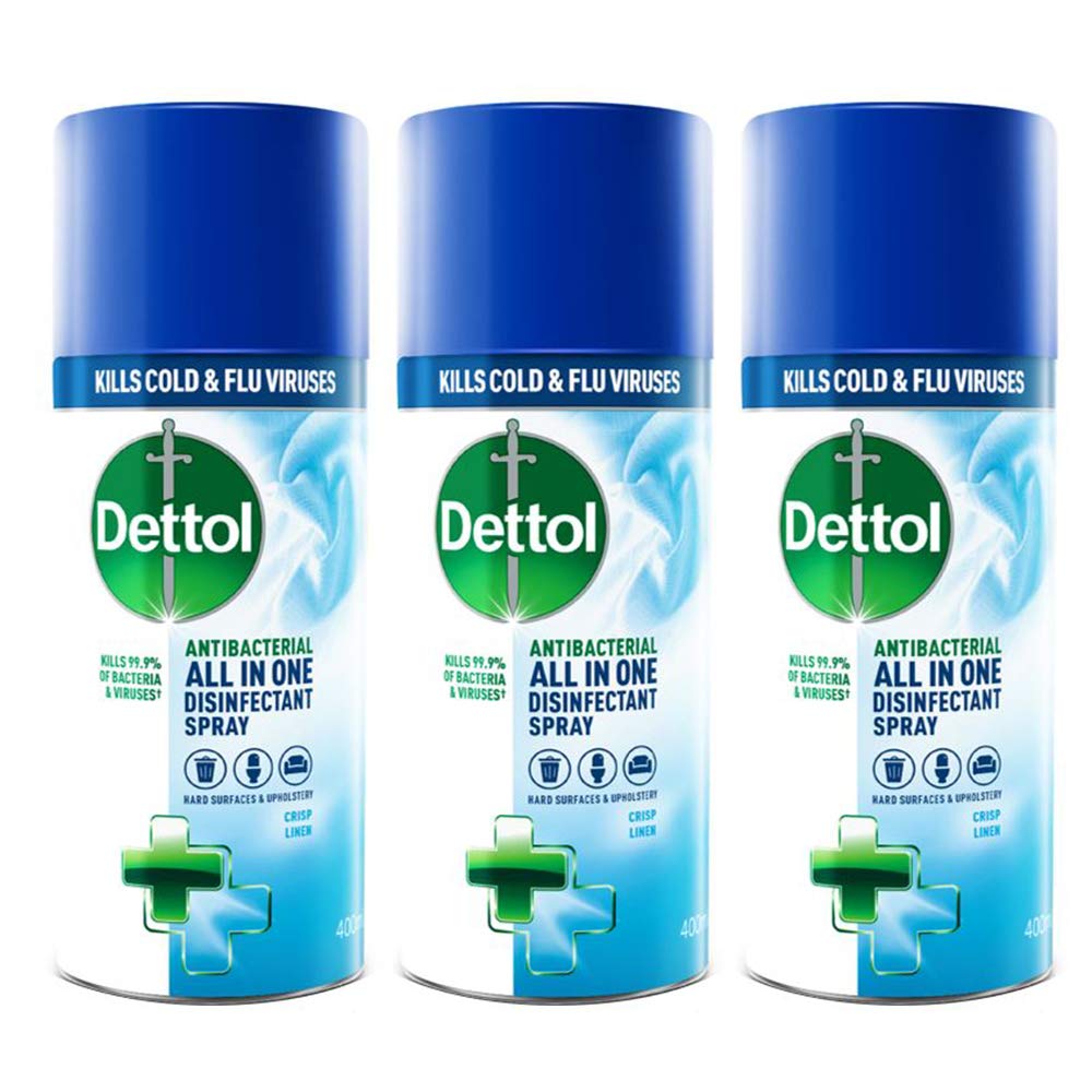 Dettol All-in-One Disinfectant Spray Crisp Linen, 400 ml, Pack of 3 (Packaging May Vary)