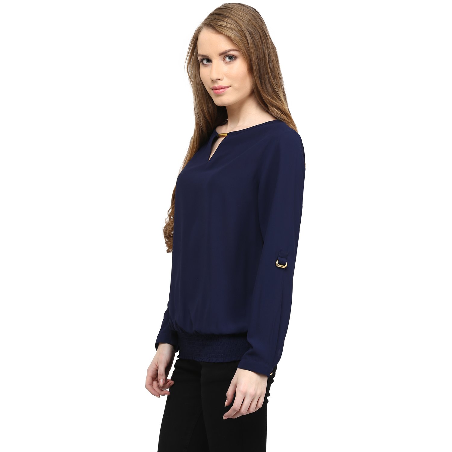 rare women navy blue crepe top (ep1066)
