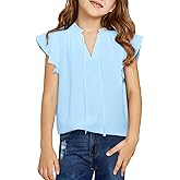 DOKOTOO KIDS Girls Tops Cute Summer Ruffle Short Sleeve T Shirts Casual V Neck Chiffon Blouses 6-15 Years
