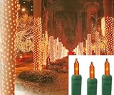 Sienna Orange Amber LED Net Style Tree Trunk Wrap Christmas Lights with Green Wire, 2' x 8'